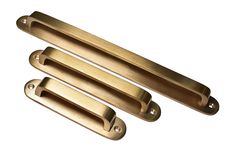 three brass door handles on a white background