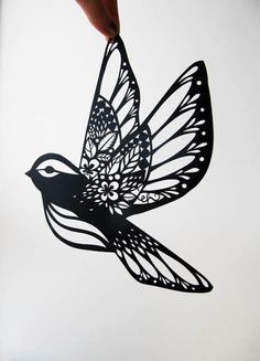 bird tattoos with patterns - Google Search Tattoo Bird, Delicate Tattoo, Paper Cut Design, Origami 3d, Diy Tattoo, Charcoal Drawings, Birds Tattoo