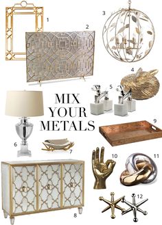 an assortment of metal items with the words mix your metals above them and below it