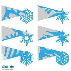 blue and gray snowflakes are arranged in the shape of trianglees on a white background