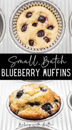 small batch of blueberry muffins with the title above it