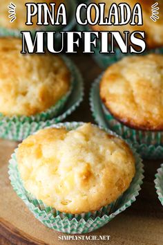 Photo of muffins on a serving platter Pina Colada Muffins Recipe, Pina Colada Muffins, Simple Muffins, Pound Cake Muffins, Egg Casseroles, Breakfast Cakes, Pina Colada Cake, Pineapple Pie