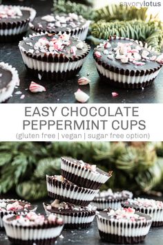 chocolate peppermint cups with white frosting and sprinkles