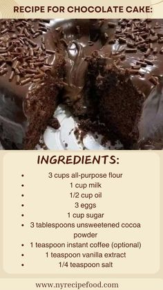 a recipe for chocolate cake with ingredients