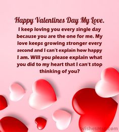 valentine's day message with hearts on pink background