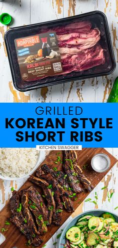 grilled korean style short ribs with vegetables and rice