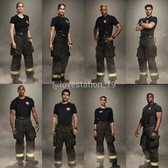 the fireman is posing in all his work gear for this photo shoot, and he's ready to go