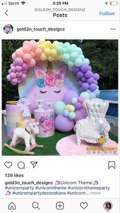 an instagram page with balloons and unicorns on it