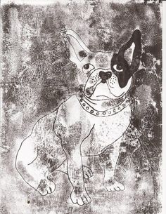 a black and white drawing of a dog with a collar on it's neck