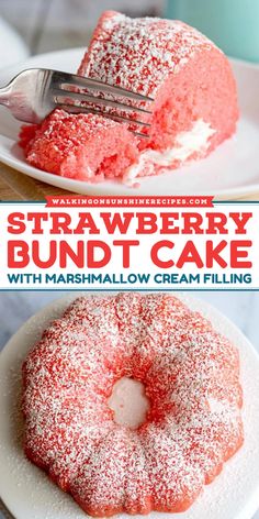 Unleash your inner baker with this Strawberry Bundt Cake with Marshmallow Cream Filling! This easy Labor Day party food is sure to impress. As a fun summer dessert, it combines a cake mix recipe with strawberry Jello and homemade filling. Ready to indulge? Bake it now and enjoy every bite! Strawberry Jello Bundt Cake, Labor Day Cake, Jello Cake Recipe, Marshmallow Cream Filling, Strawberry Cake Mix Recipes, Strawberry Bundt Cake, Easy Impressive Dessert, Labor Day Party