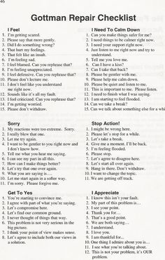 Gottman Repair, Gottman Repair Checklist, Relationship Repair, Interpersonal Effectiveness, Therapy Worksheets