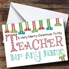 a very merry christmas to my teacher mr and mrs name greeting card with an envelope