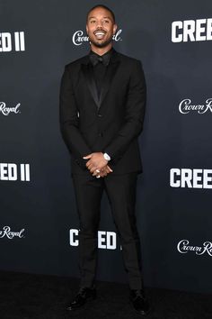 WHO: Michael B Jordan All Black Tux, Guys Prom Outfit, Black Prom Suits, All Black Suit, Prom For Guys, Prom Suits For Men