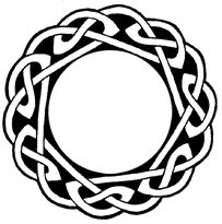 a black and white image of a circle with an intertwined design on the side