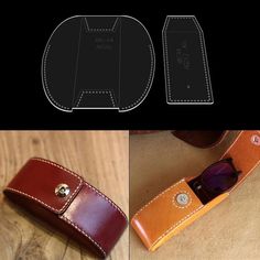 the leather case is made to look like it has been stitched together with an eyeglass holder