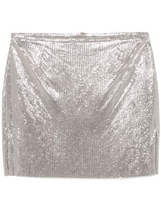 silver-tone chainmail detailing side press-stud fastening side slit central rear vent straight hem thigh-length Mini Skirt Grey, Silver Skirt, Rare Gifts, Fall Capsule Wardrobe, Slip Skirt, Iconic Bags, Demi Fine Jewelry, Metal Mesh, Paco Rabanne