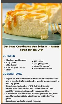 a menu for a german restaurant with an image of a piece of cake on it