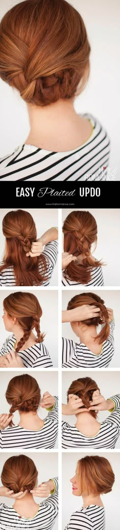 Hair Romance - easy plaited updo hairstyle tutorial - Click through for full tutorial Plaited Updo, Five Minute Hairstyles, Updo Hairstyles Tutorials, Easy Updo, Hair Romance, Fishtail Braid, Work Hairstyles, Hair Wedding