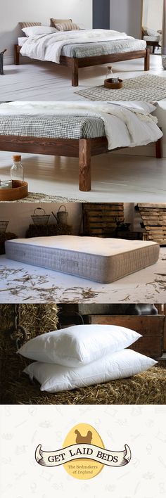 several different types of mattresses and pillows in various stages of being placed on top of each other