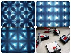 four pictures of different shapes and sizes of blue lights in the shape of stars, on top of each other