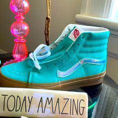 Awesome Teal Vans With Iridescent Strip. Never Worn. Teal Vans, Vans Green, Shoes Vans, Women's Vans, Womens Vans, Teal Green, Vans Shoes, Womens Shoes Sneakers, Shoes Sneakers