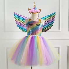 Fabric:Tulle; Look After Me:Hand wash; Gender:Girls'; Quantity:Three Piece; Style:Cute,Princess; Occasion:Party,Birthday,Tutu Dresses,Photography; Kids Apparel:Dress; Age Group:Kids; Pattern:Rainbow,Colorful; Design:Sequins,Halter; Age:2-8 Years; Listing Date:03/05/2020; Bust:; Length:null; Pattern Theme:Unicorn Kids Carnival, Unicorn Jewelry, Unicorn Princess, Cheap Party Dresses, Unicorn Dress, Unicorn Costume, Unicorn Headband, Unicorn Girl, Girl Rainbow