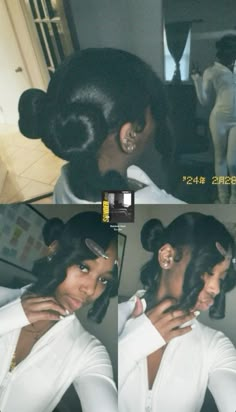 @kisses4amour Scalp Braids Bun, Two Buns With Weave, Hair Styles With Bundles, Two Bangs With Bun, Pin Up Styles For Black Women, Now Hairstyles