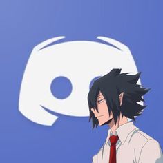 an anime character with black hair wearing a red tie and white shirt, standing in front of a blue background