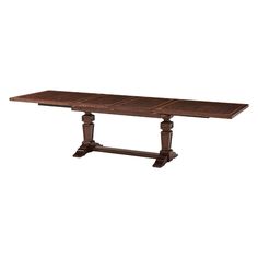 an old style wooden table with two legs and a long rectangular dining table top on one end