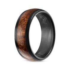 a black ceramic ring with wood inlay