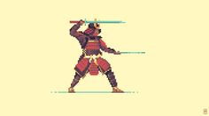 the pixel art shows two samurais holding swords in their hands and facing each other