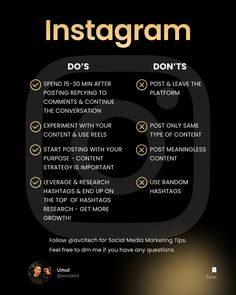 an instagram poster with the text instagram do's and don'ts