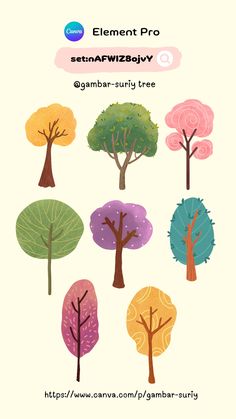 an image of trees with different colors and shapes on them, including the words element pro