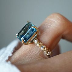 Natural Blue Diamond Ring, Blue Tourmaline Engagement Ring, London Blue Engagement Ring, Solitaire Ring Designs, Chihuahua Art, Romantic Summer, Sophisticated Bride, School Jewelry