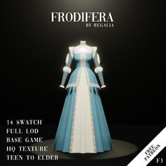 an image of a dress on display in front of a black background with text that reads, froidifera by regella