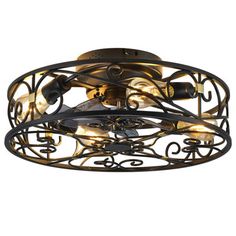 an iron and glass ceiling light fixture