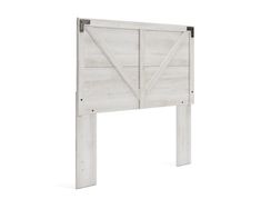 a white wooden headboard with sliding doors