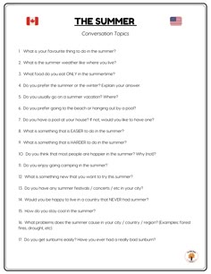 the summer conversation worksheet