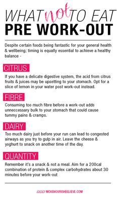 what not to eat pre-workout Pre Post Workout, Pre Workout Food, Workout Snacks, Post Workout Food, After Workout, Pre Workout, Foods To Eat