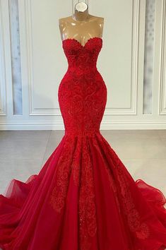 Ruby Passion Sleeveless Mermaid Prom Gown Adorned with Beadwork Red Mermaid Prom Dress, Red Prom Dresses, Red Mermaid, Mermaid Sweetheart, Red Prom, Red Sequin, Lace Evening Dresses