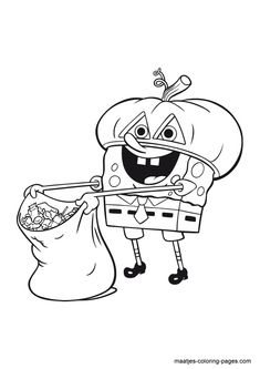 spongebob holding a bag full of candy coloring pages to print out for kids