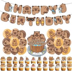 a teddy bear birthday party with cupcakes, cookies and bundt cake decorations