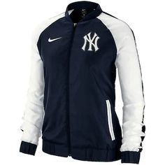 the new york yankees women's stadium jacket is shown in navy and white colors