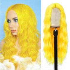 PRICES MAY VARY. 【Premium Material】 The long yellow wigs are made of high-quality heat-resistant synthetic fiber. The yellow wig is easy to style and maintain, and soft to touch. The hairline is hand-tied for a more realistic look, and the lace scalp ensures breathability and comfort. This yellow wavy wig come with free wig caps and are not easily tangled or shed. Whether you're looking for a long wavy wig, these synthetic wigs are the perfect solution to enhance your look and make you feel gorg Yellow Wig, Curly Synthetic Wig, Long Wavy Wig, Free Wig, Knitting Lace, Wavy Wigs, Wavy Wig, Bachelorette Trip, Wig Caps