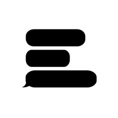 a black and white image of two speech bubbles with the letter e in it's center