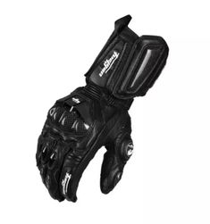 a pair of black motorcycle gloves on a white background