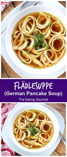 two plates with different types of food in them and the title reads, gladesupe german pancake soup