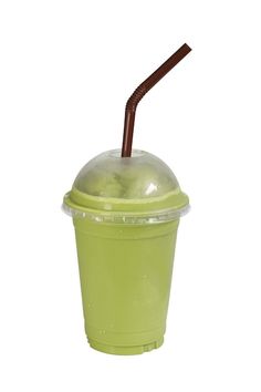 a green cup with a straw in it