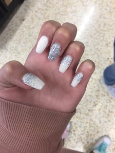 Wedding Acrylic, Ombré Nails, Ombre Nails Glitter, Light Nails, Ombre Acrylic Nails, White Acrylic Nails, Formal Nails, Nails Prom, Nails Glitter