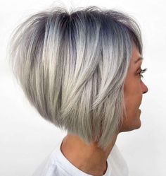 Front And Back Pictures Of Pixie Haircuts, Inverted Bob Haircuts For Fine Hair, Short Stacked Bob Haircut Fine Hair, Pixie Bob Haircut With Bangs, Silver Hair Bob, Short Stacked Bob Haircut, Inverted Bob With Layers, Southern Hair, Short Stacked Bob Haircuts